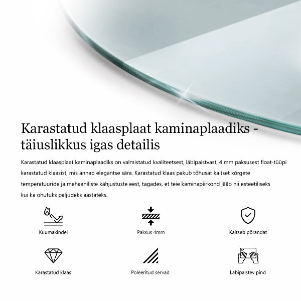 Glasskiva under braskamin fi90 cm