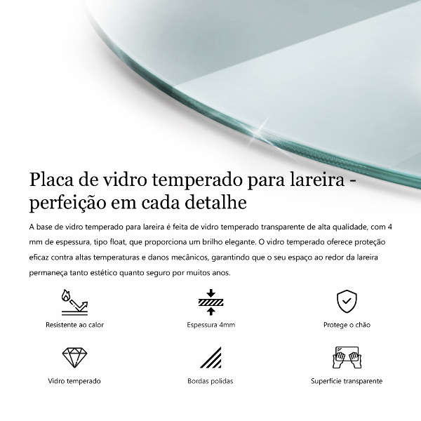 Glasskiva under braskamin fi90 cm