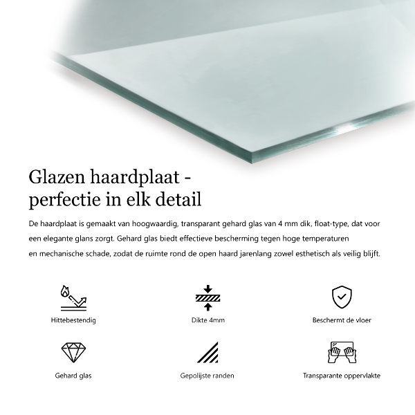 Glasskiva under kamin 125x50 cm