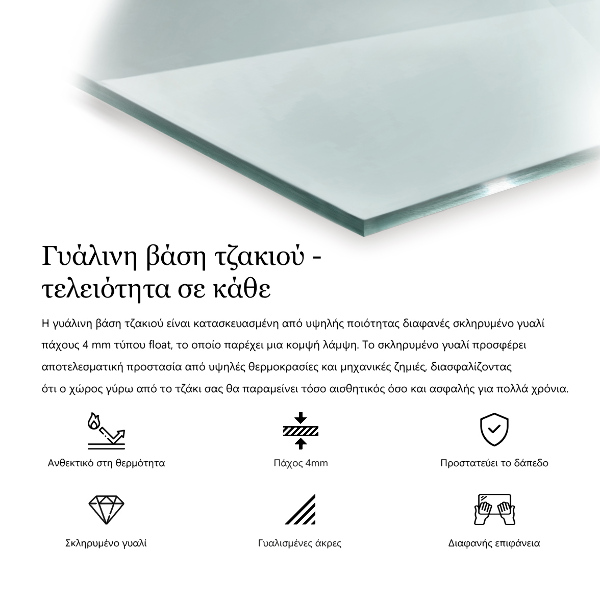 Glasskiva under kamin 125x50 cm