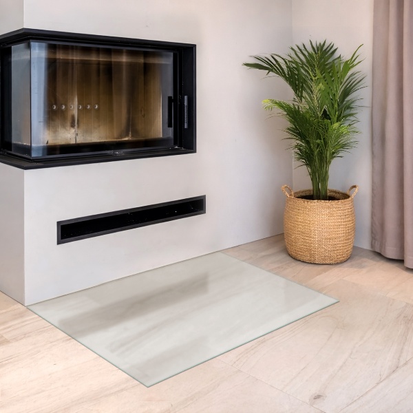 Rektangulär semitransparent glasskiva under kamin 100x70 cm
