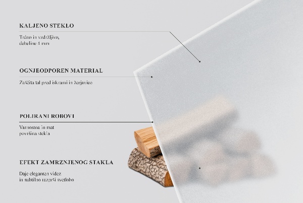 Rektangulär semitransparent glasskiva under kamin 60x40 cm