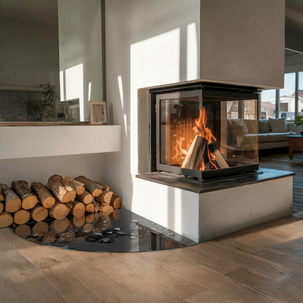 Fjärdedelscirkel glasskiva under braskamin Abstrakt moln av klumpar