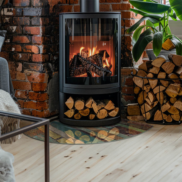 Fjärdedelscirkel glasskiva under braskamin Plankor i olika nyanser