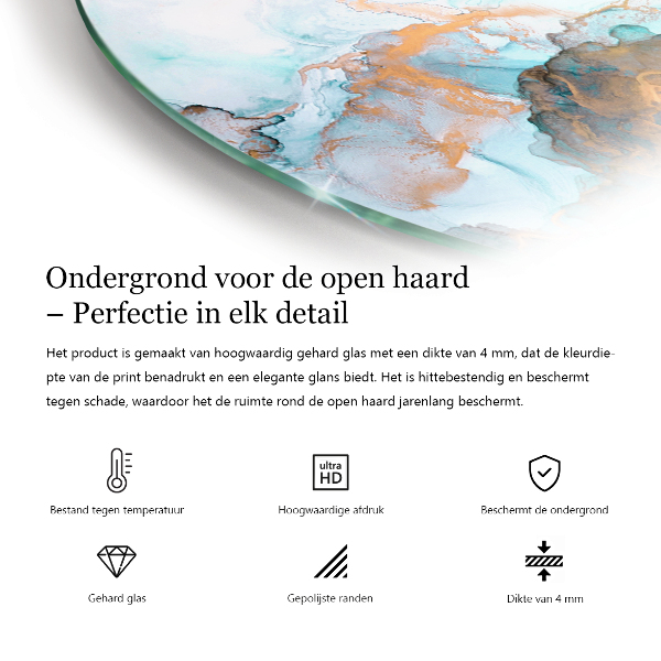 Fjärdedelscirkel glasskiva under braskamin Elegant växtmönster