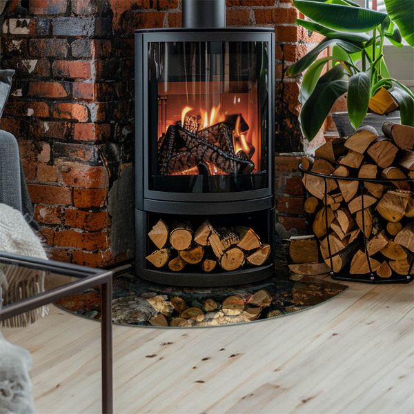 Fjärdedelscirkel glasskiva under braskamin Blommönster med fjärilar