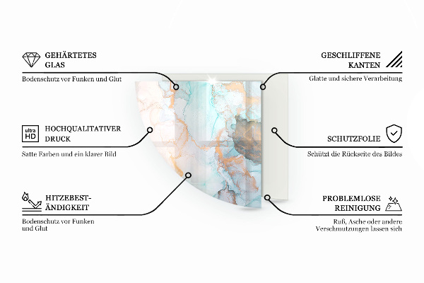 Fjärdedelscirkel glasskiva under braskamin Eleganta blad i textur