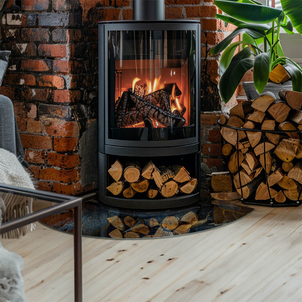 Fjärdedelscirkel glasskiva under braskamin Eleganta blad i textur