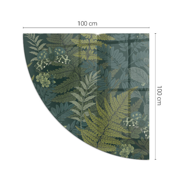 Fjärdedelscirkel glasskiva under kamin Växtmotiv med fjärilar