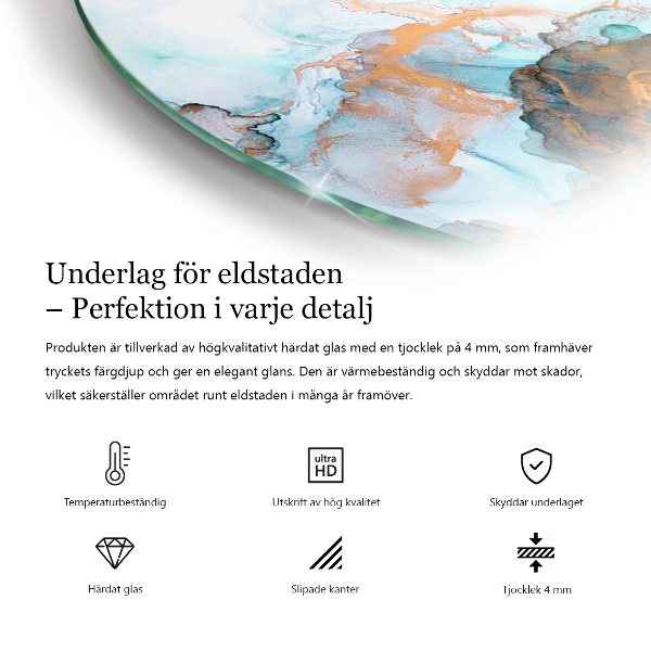 Fjärdedelscirkel glasskiva under kamin Växtmotiv med fjärilar