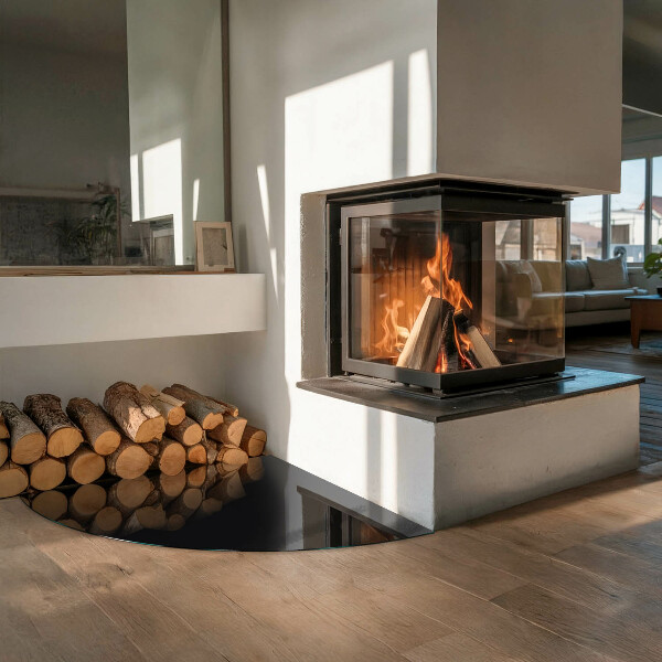 Fjärdedelscirkel glasskiva framför öppen spis Färg Svart