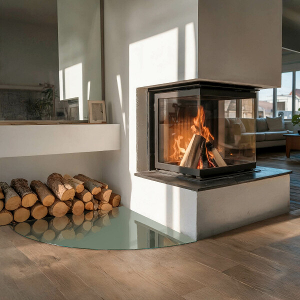 Fjärdedelscirkel glasskiva under braskamin Färg Olivgrön