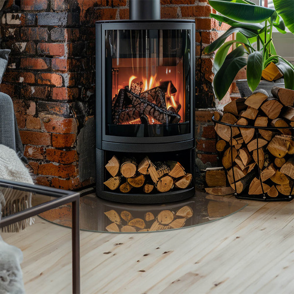 Fjärdedelscirkel glasskiva under kamin Färg Brun