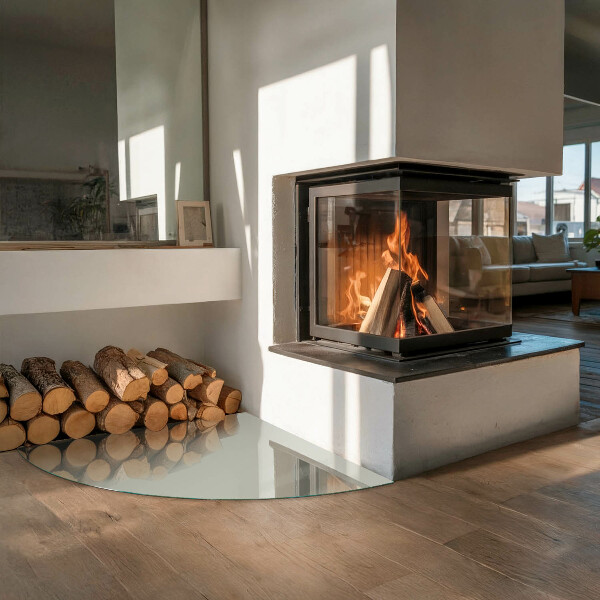 Fjärdedelscirkel glasskiva under kamin Färg Grågrön