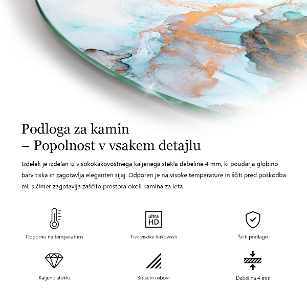 Fjärdedelscirkel glasskiva under kamin Färg Ljusgrå