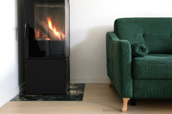 Kvadratisk glasskiva under kamin Blommönster med fjärilar