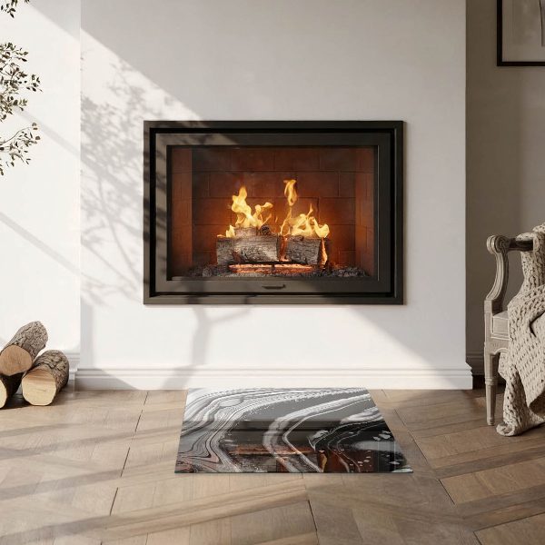 Kvadratisk glasskiva under braskamin Abstrakta vågor och linjer