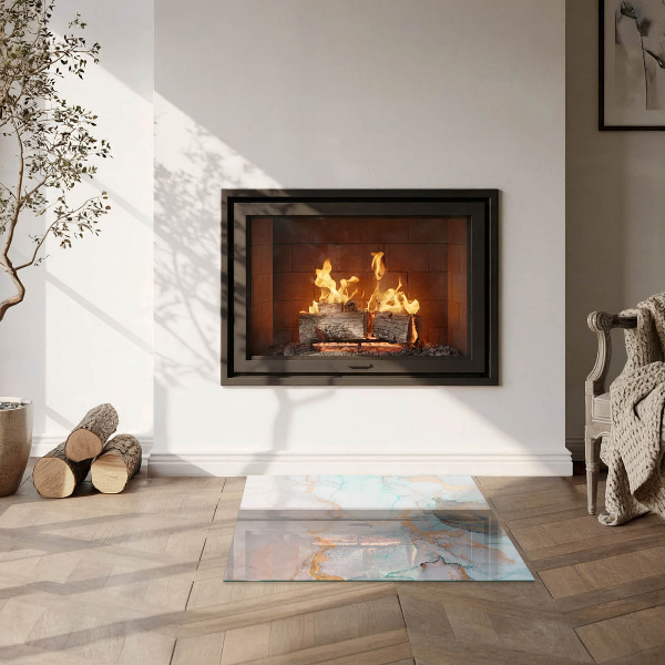 Kvadratisk glasskiva under braskamin Abstrakt flytande mönster