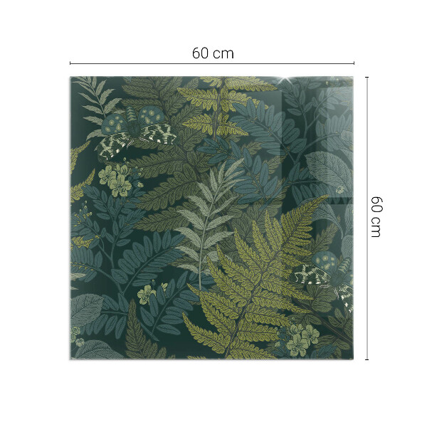 Kvadratisk glasskiva framför öppen spis Växtmotiv med fjärilar