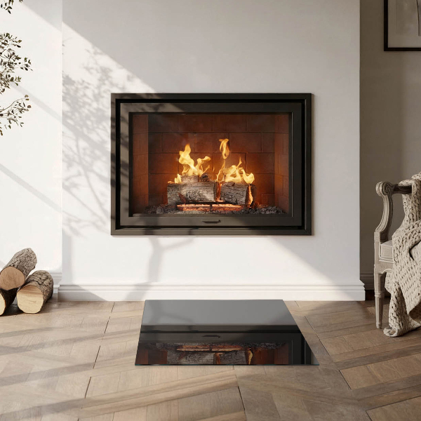 Kvadratisk glasskiva under braskamin Färg Svart