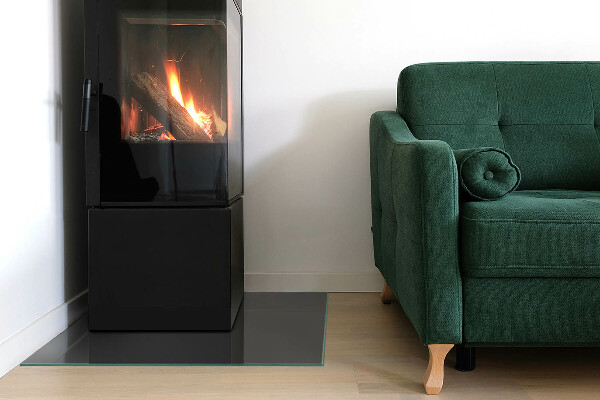 Kvadratisk glasskiva under kamin Färg Gråbrun