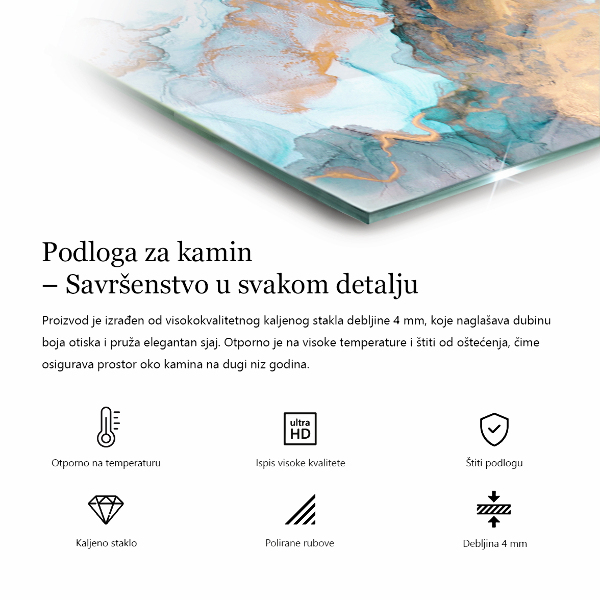 Kvadratisk glasskiva framför öppen spis Färg Elfenben