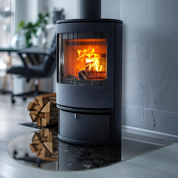 Halvoval glasskiva under kamin Abstrakt moln av klumpar