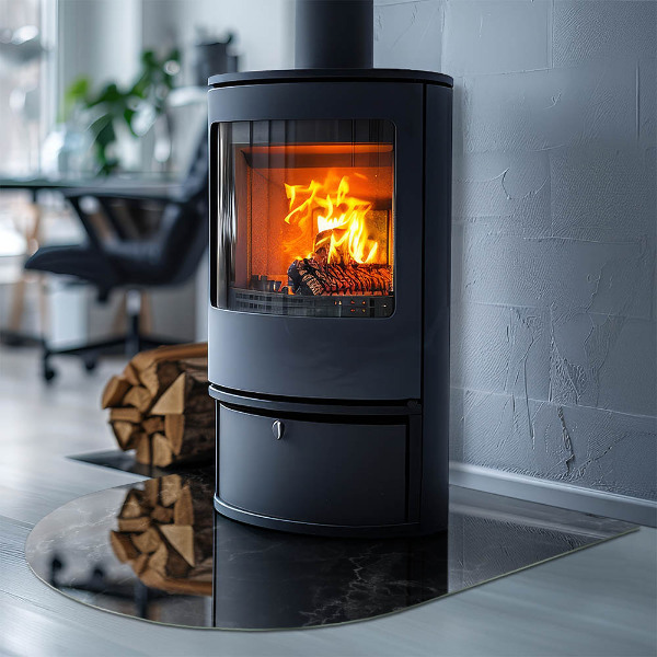 Halvoval glasskiva för öppen spis Elegant marmormönster