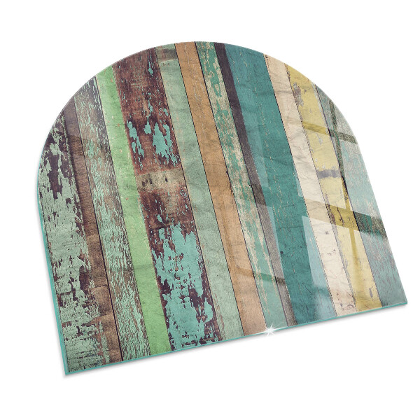 Halvoval glasskiva under kamin Plankor i olika nyanser