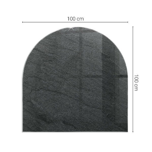 Halvoval glasskiva framför öppen spis Stenytans struktur