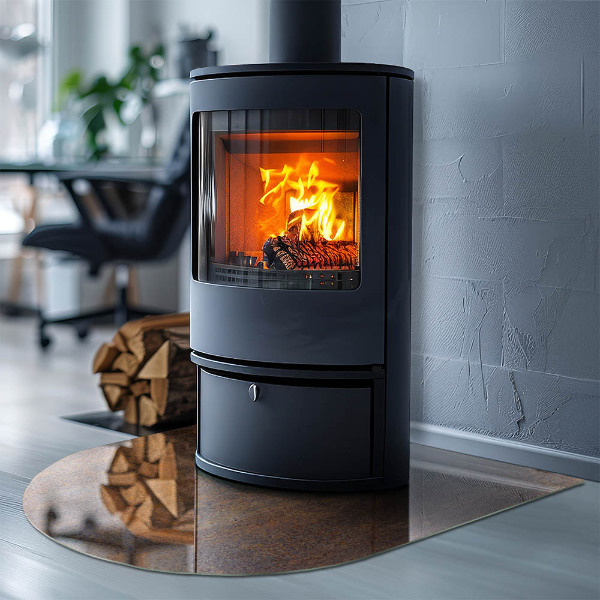 Halvoval glasskiva för öppen spis Roststruktur på bakgrund