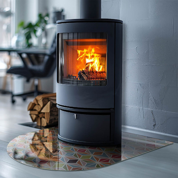 Halvoval glasskiva under kamin Polygonala mönster i rutnät