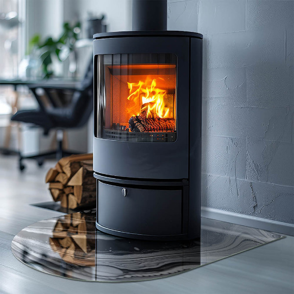 Halvoval glasskiva för öppen spis Abstrakta vågor och linjer