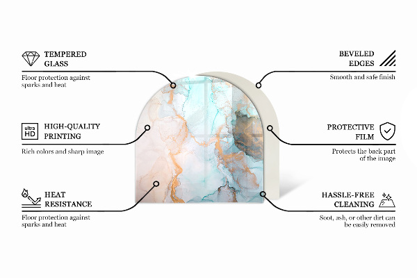 Halvoval glasskiva framför öppen spis Rå betongstruktur