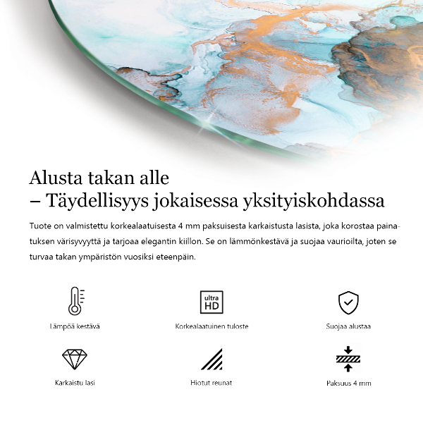 Halvoval glasskiva framför öppen spis Marmorådringar