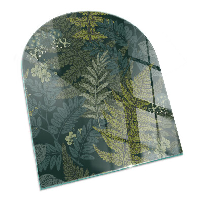 Halvoval glasskiva framför öppen spis Växtmotiv med fjärilar