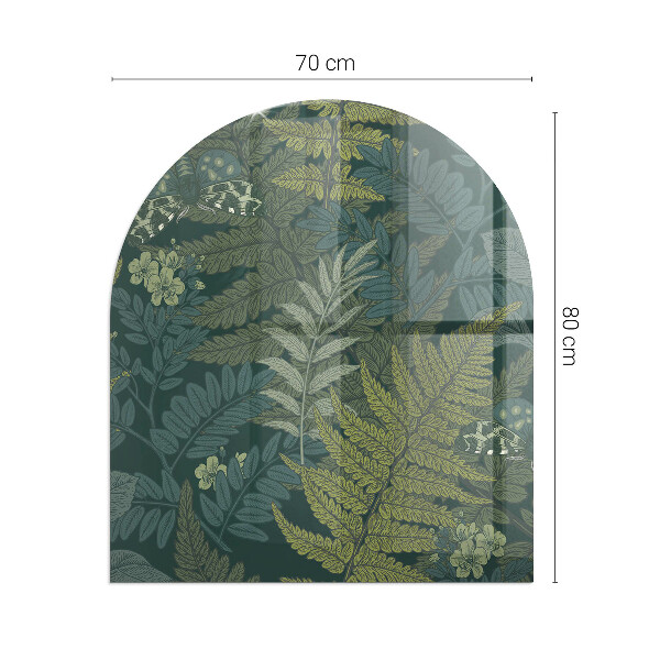 Halvoval glasskiva framför öppen spis Växtmotiv med fjärilar