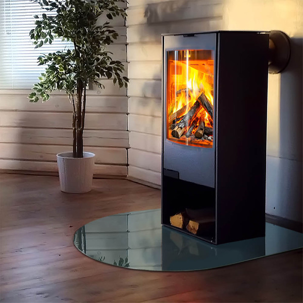 Halvoval glasskiva framför öppen spis Färg Havsblå