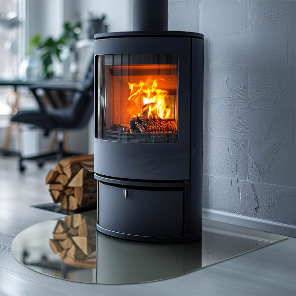 Halvoval glasskiva under kamin Färg Grågrön