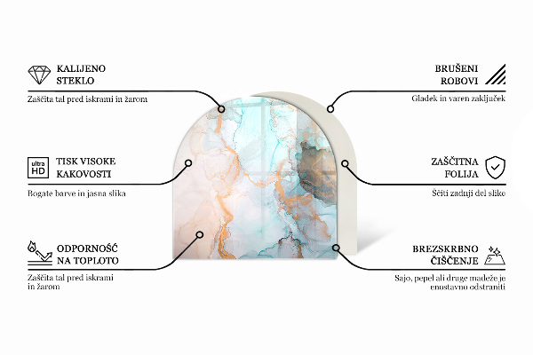 Halvoval glasskiva under kamin Färg Vit