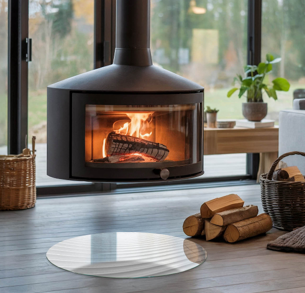 Runda glasskiva för öppen spis Vågor av mjuka linjer