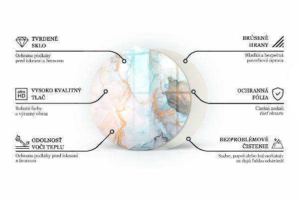 Runda glasskiva för öppen spis Marmormönster med ådringar