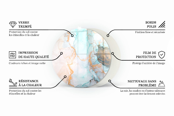 Runda glasskiva för öppen spis Marmormönster