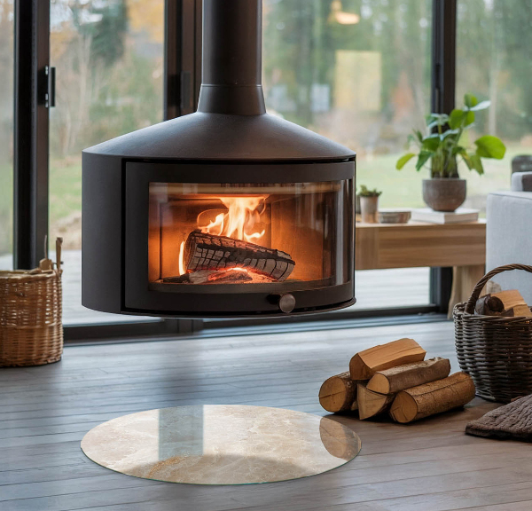 Runda glasskiva för öppen spis Naturligt stenmönster