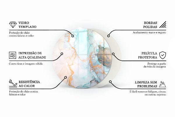 Runda glasskiva för öppen spis Geometri med trä