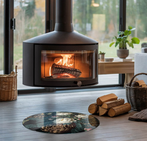 Runda golvskydd till eldstäder Blommönster med fjärilar