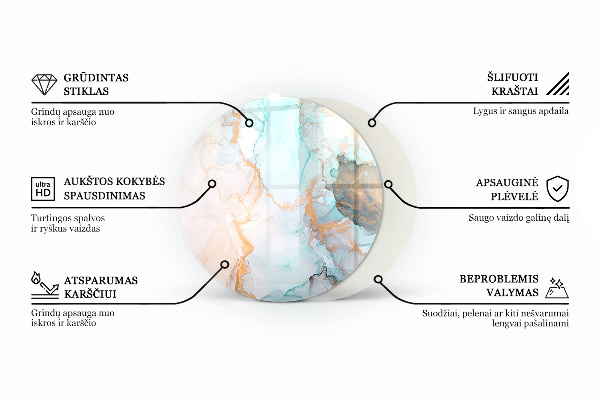 Runda glasskiva för öppen spis Marmorådringar