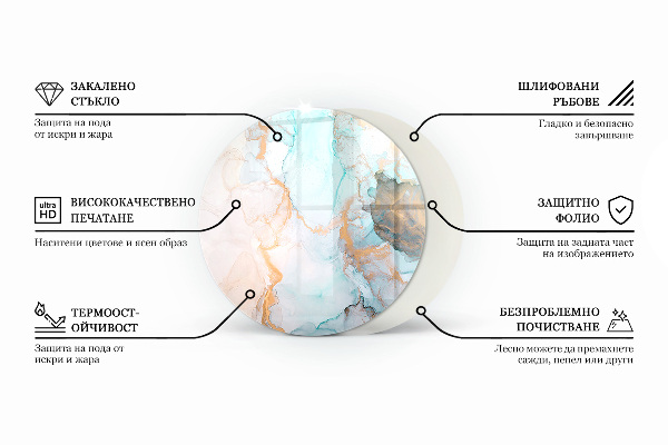 Runda glasskiva framför öppen spis Elegant marmor med ådringar