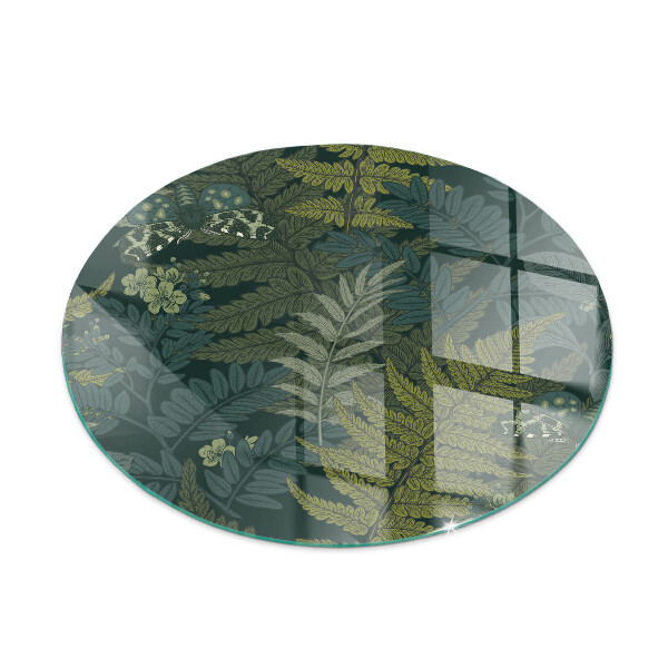 Runda glasskiva för öppen spis Växtmotiv med fjärilar