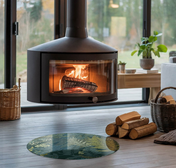 Runda glasskiva för öppen spis Växtmotiv med fjärilar